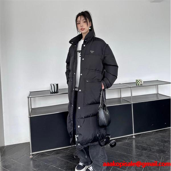 冬季限定 ブラック ロング丈 高級 保温 偽物 ダウンコート 季節限定モデル 人気 Prada プラダ 
