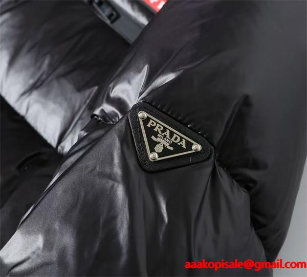 Prada プラダ 人気 ブラック レッドラインアクセント 高級 防寒 スーパーコピー ダウンジャケット