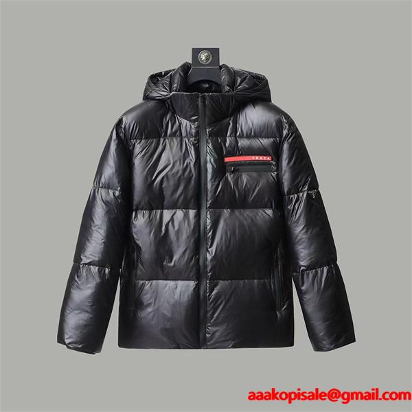 Prada プラダ 人気 ブラック レッドラインアクセント 高級 防寒 スーパーコピー ダウンジャケット