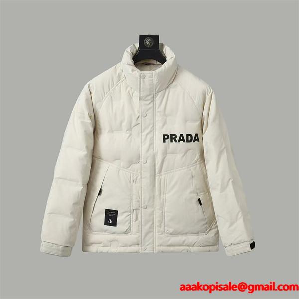 新登場 ホワイト ロゴプリントデザイン モダン 快適 Prada プラダ スーパーコピー ダウンジャケット