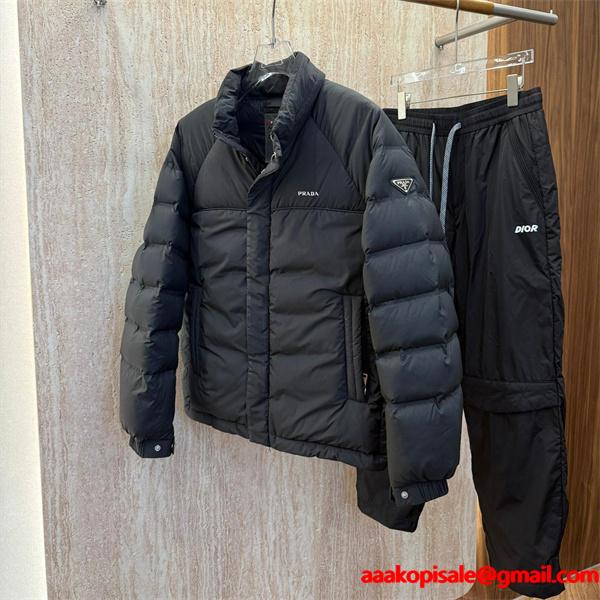 PRADA プラダ スーパーコピー ブラックダウンジャケット 高品質 N 級品 2025秋冬保温 軽量アウター