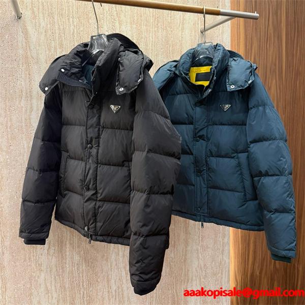 ダウンジャケット ブラック ブルー ハードルーク 高品質 2025秋冬アウター PRADA プラダ コピー 