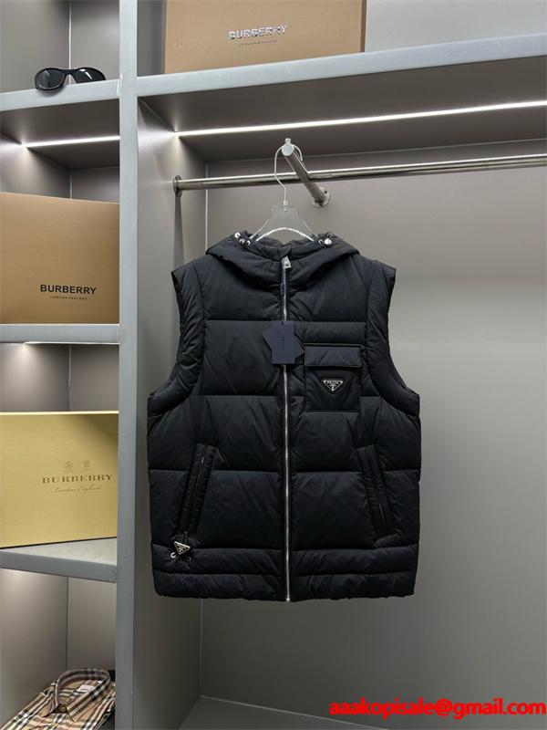 PRADA プラダ スーパーコピー ホワイト ダウンベスト パーカー付き 高品質 2025秋冬アイテム