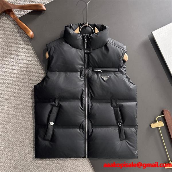 高品質 N 級品 2025秋冬アイテム プラダ PRADA 偽物 ダークグレーダウンベスト ズッパーフロント