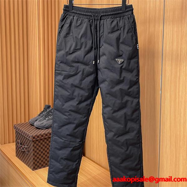 PRADA スーパーコピー プラダ ブラック ダウンパンツ クォイル縫製 直筒 高品質2025秋冬ボトム