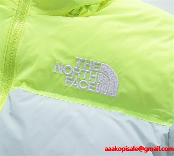 The North Face スーパーコピー 蛍光グリーン拼色ダウンジャケット カップル風 2025秋冬彩り ザノースフェイス