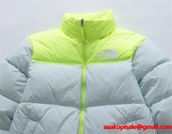 The North Face スーパーコピー 蛍光グリーン拼色ダウンジャケット カップル風 2025秋冬彩り ザノースフェイス