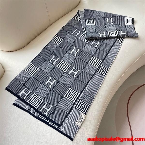 幾何 H ロゴ柄 シックモノクロ HERMES エルメス 偽物 マフラー 秋冬高品質アクセサリー