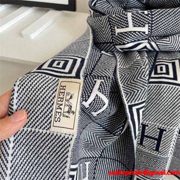 幾何 H ロゴ柄 シックモノクロ HERMES エルメス 偽物 マフラー 秋冬高品質アクセサリー