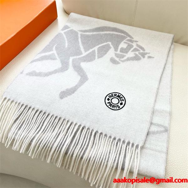 ピースシンボル柄 HERMES ライトグレー エルメス 偽物 マフラー 秋冬高品質アクセサリー