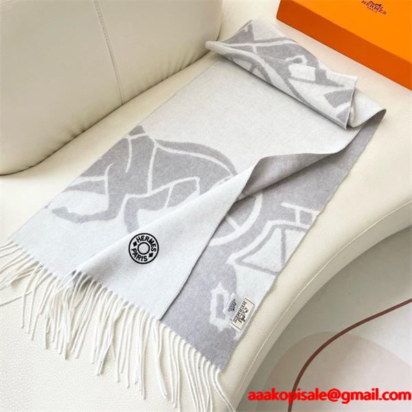 ピースシンボル柄 HERMES ライトグレー エルメス 偽物 マフラー 秋冬高品質アクセサリー