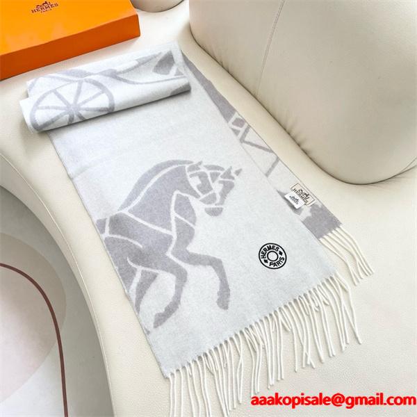 ピースシンボル柄 HERMES ライトグレー エルメス 偽物 マフラー 秋冬高品質アクセサリー