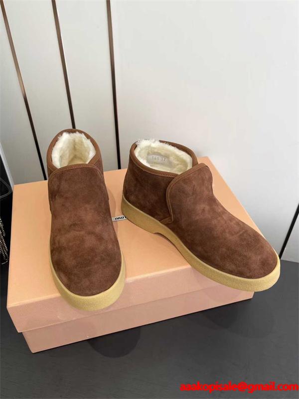 Miu Miu ミュウミュウ コピー 激安 秋冬新作 羊毛 Snow Boots レディース 防寒 スエード ショート丈 雪地靴 ふわふわ裏毛