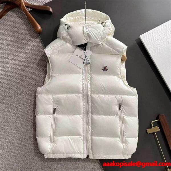 ホワイトフード付 軽量スタイル MONCLER モンクレール コピー ダウンベスト 秋冬温かさ重視