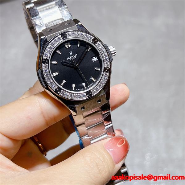 HUBLOT ブラックダイヤモンド装飾 シルバーブレス ユブロット コピー 時計 フェミニン 高品質 腕時計