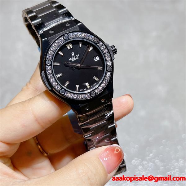 HUBLOT ブラックダイヤモンド装飾 シルバーブレス ユブロット コピー 時計 フェミニン 高品質 腕時計