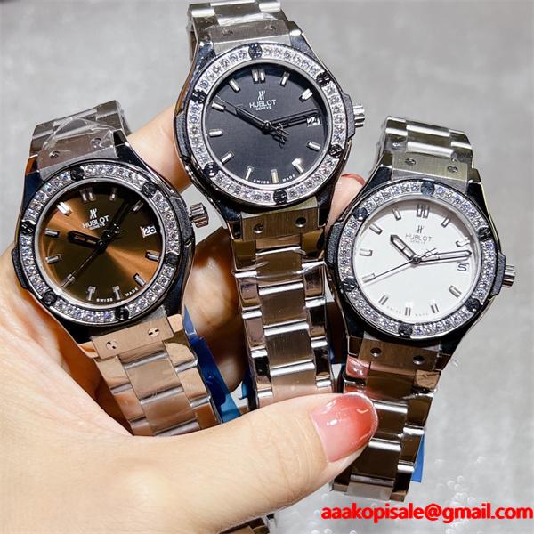 HUBLOT ブラックダイヤモンド装飾 シルバーブレス ユブロット コピー 時計 フェミニン 高品質 腕時計