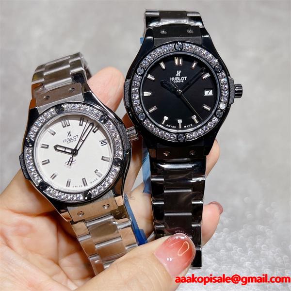 HUBLOT ブラックダイヤモンド装飾 シルバーブレス ユブロット コピー 時計 フェミニン 高品質 腕時計