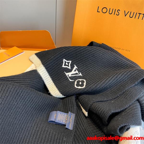 Louis Vuitton ルイ・ヴィトン Headline ウールマフラー 30×180cm モノグラム刺繍 冬用