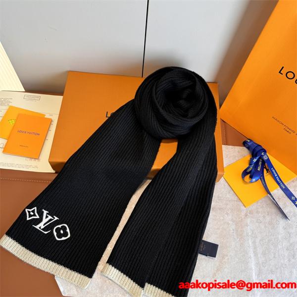 Louis Vuitton ルイ・ヴィトン Headline ウールマフラー 30×180cm モノグラム刺繍 冬用