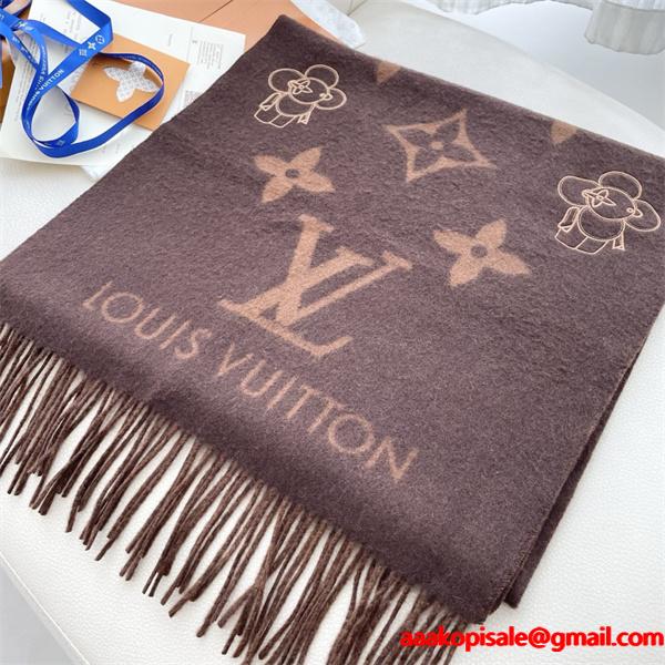 Louis Vuitton ルイ・ヴィトン 2025限定 モノグラム×フラワーマスコット カシミヤマフラー 191×46cm