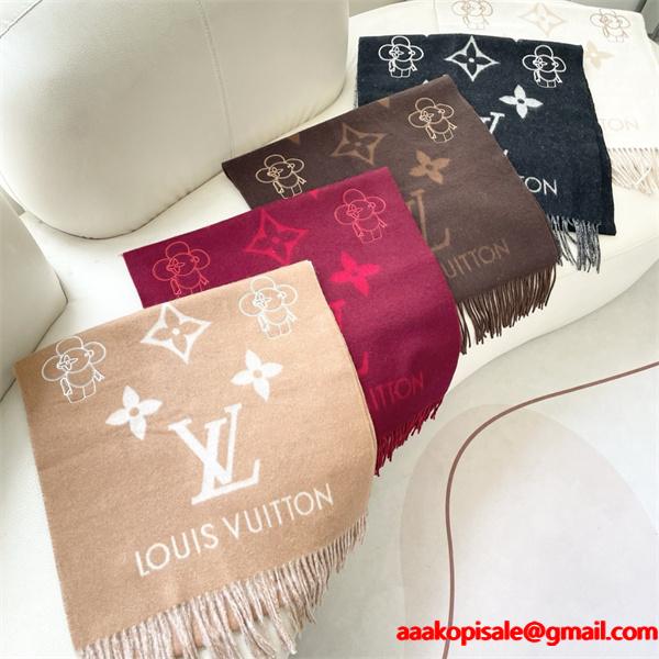 Louis Vuitton ルイ・ヴィトン 2025限定 モノグラム×フラワーマスコット カシミヤマフラー 191×46cm