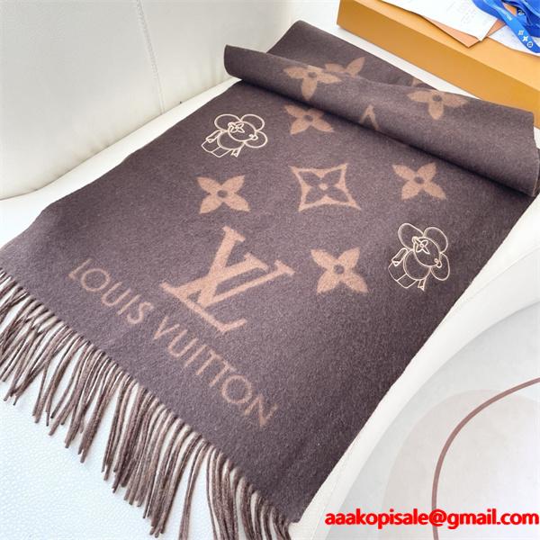 Louis Vuitton ルイ・ヴィトン 2025限定 モノグラム×フラワーマスコット カシミヤマフラー 191×46cm
