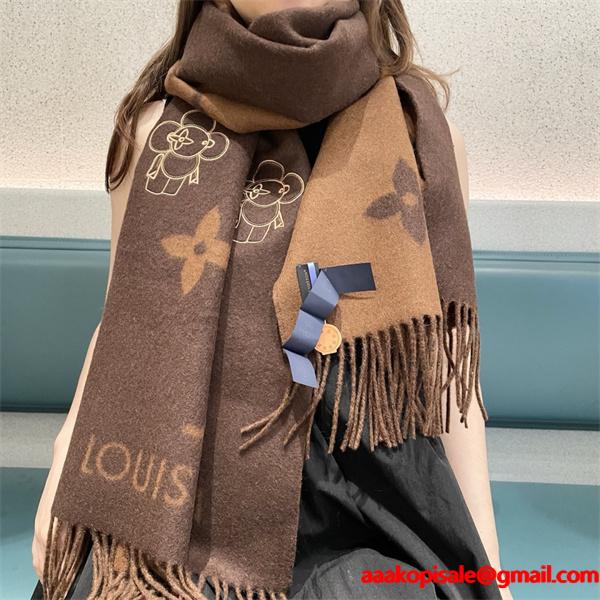 Louis Vuitton ルイ・ヴィトン 2025限定 モノグラム×フラワーマスコット カシミヤマフラー 191×46cm