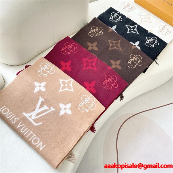 Louis Vuitton ルイ・ヴィトン 2025限定 モノグラム×フラワーマスコット カシミヤマフラー 191×46cm