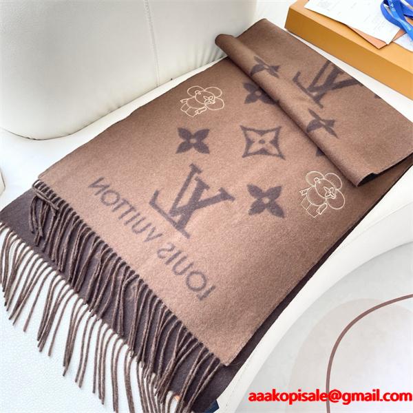 Louis Vuitton ルイ・ヴィトン 2025限定 モノグラム×フラワーマスコット カシミヤマフラー 191×46cm