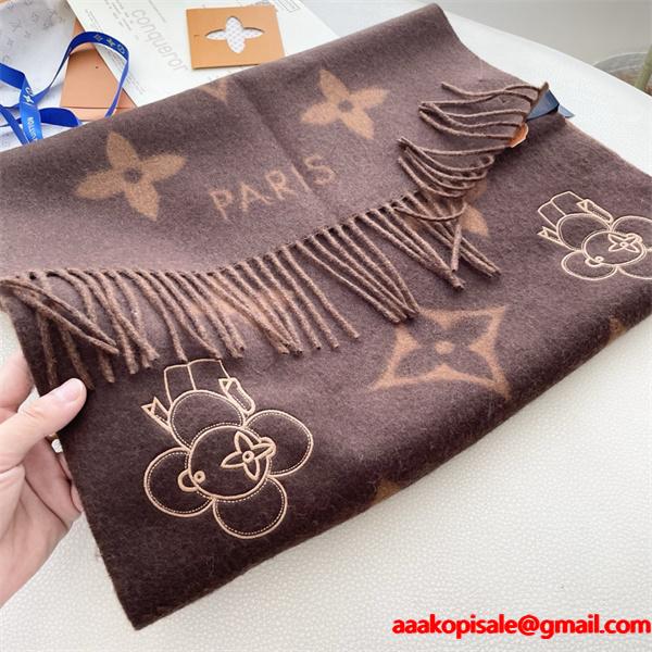 Louis Vuitton ルイ・ヴィトン 2025限定 モノグラム×フラワーマスコット カシミヤマフラー 191×46cm