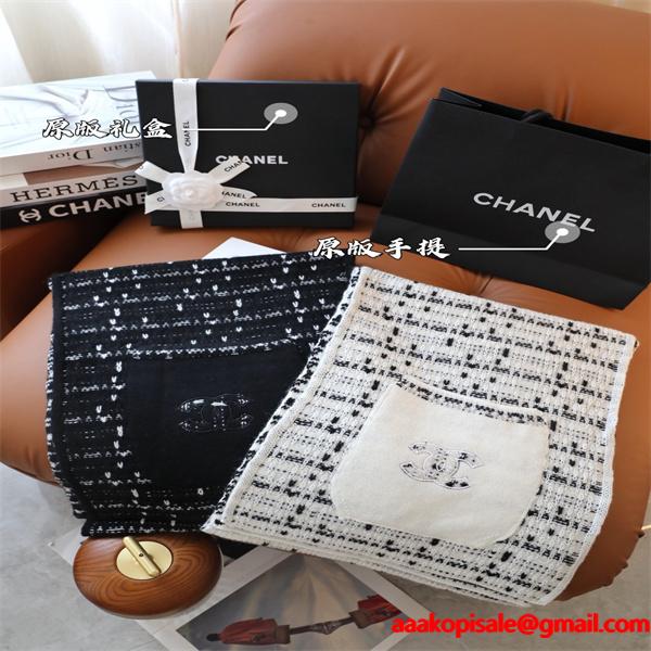 CHANEL シャネル ツイード調 刺繍カシミヤマフラー 30×180cm 2025秋冬