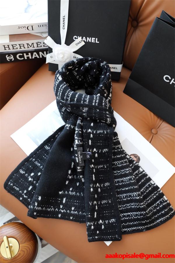 CHANEL シャネル ツイード調 刺繍カシミヤマフラー 30×180cm 2025秋冬