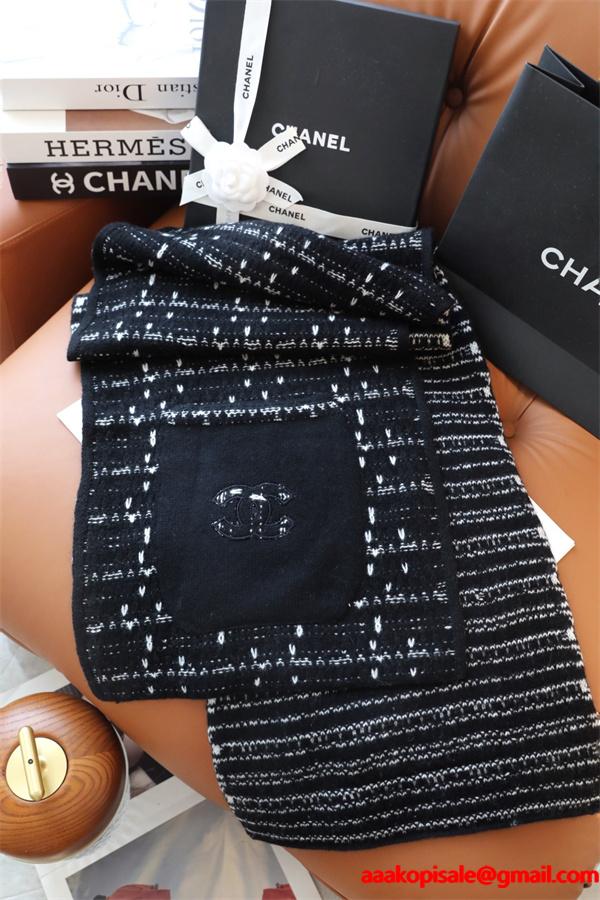CHANEL シャネル ツイード調 刺繍カシミヤマフラー 30×180cm 2025秋冬