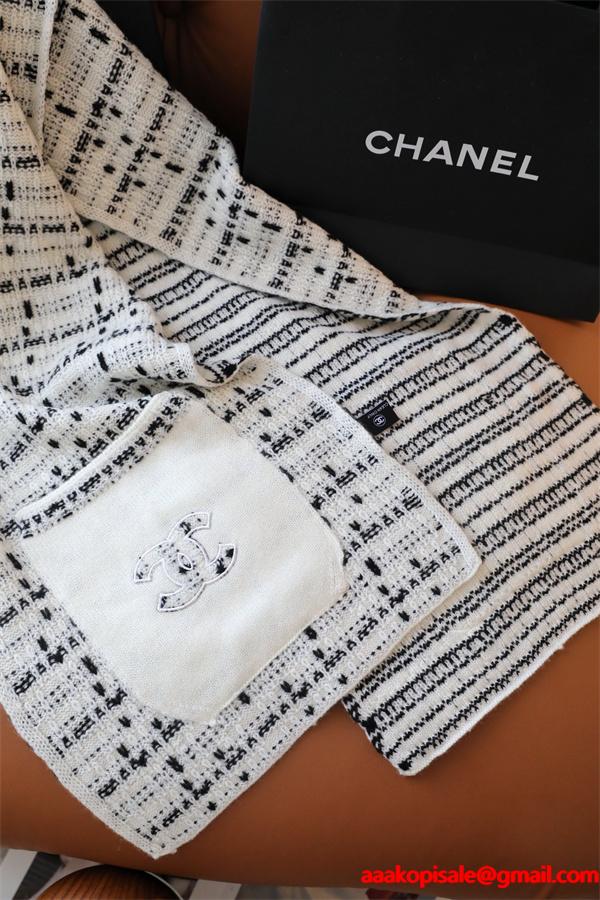 CHANEL シャネル ツイード調 刺繍カシミヤマフラー 30×180cm 2025秋冬