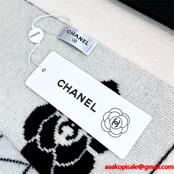 CHANEL シャネル カメリア＆キルティング柄 カシミヤマフラー 33×180cm 2025冬新作