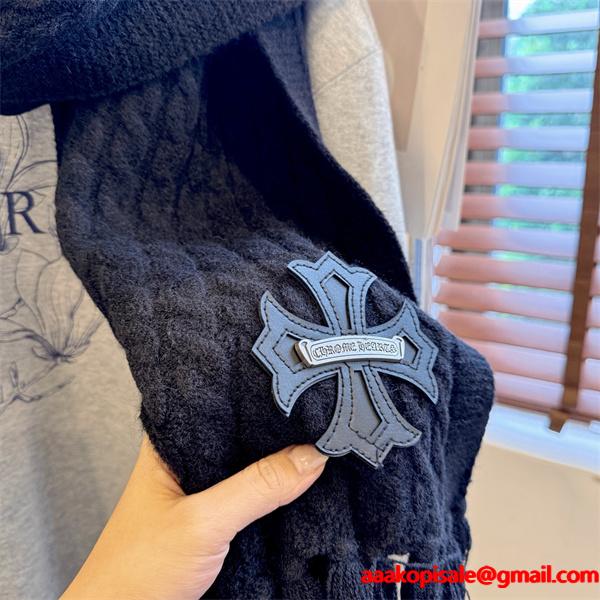 CHROME HEARTS クロムハーツ 2025秋冬新作 ケーブル編み フリンジ付き ニットマフラー