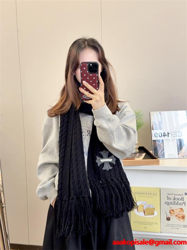 CHROME HEARTS クロムハーツ 2025秋冬新作 ケーブル編み フリンジ付き ニットマフラー