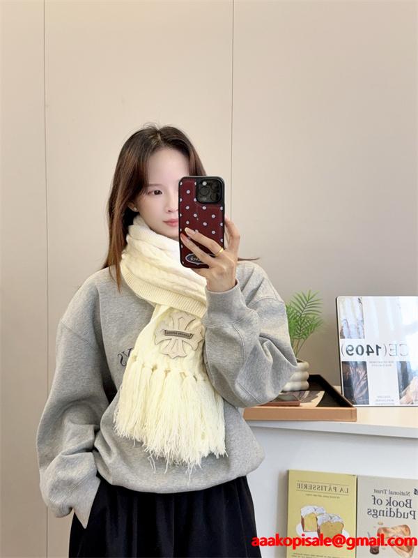 CHROME HEARTS クロムハーツ 2025秋冬新作 ケーブル編み フリンジ付き ニットマフラー