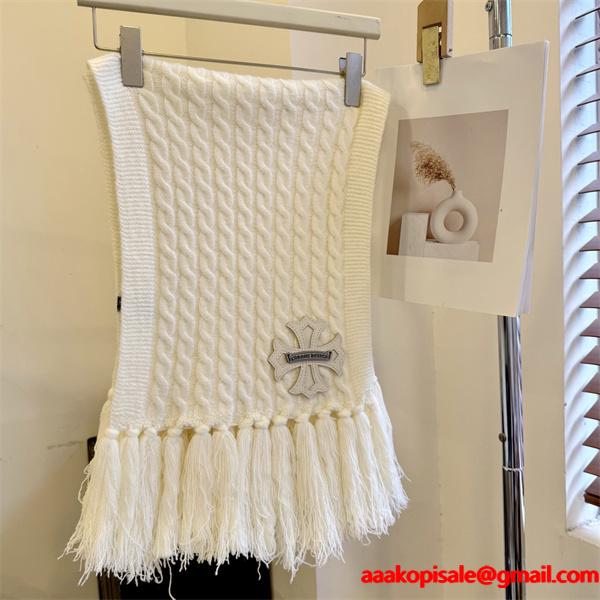 CHROME HEARTS クロムハーツ 2025秋冬新作 ケーブル編み フリンジ付き ニットマフラー