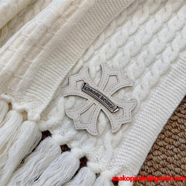 CHROME HEARTS クロムハーツ 2025秋冬新作 ケーブル編み フリンジ付き ニットマフラー