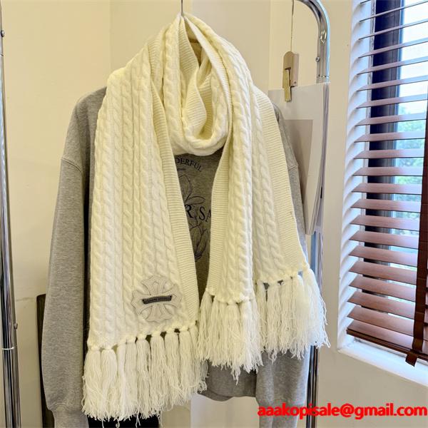 CHROME HEARTS クロムハーツ 2025秋冬新作 ケーブル編み フリンジ付き ニットマフラー