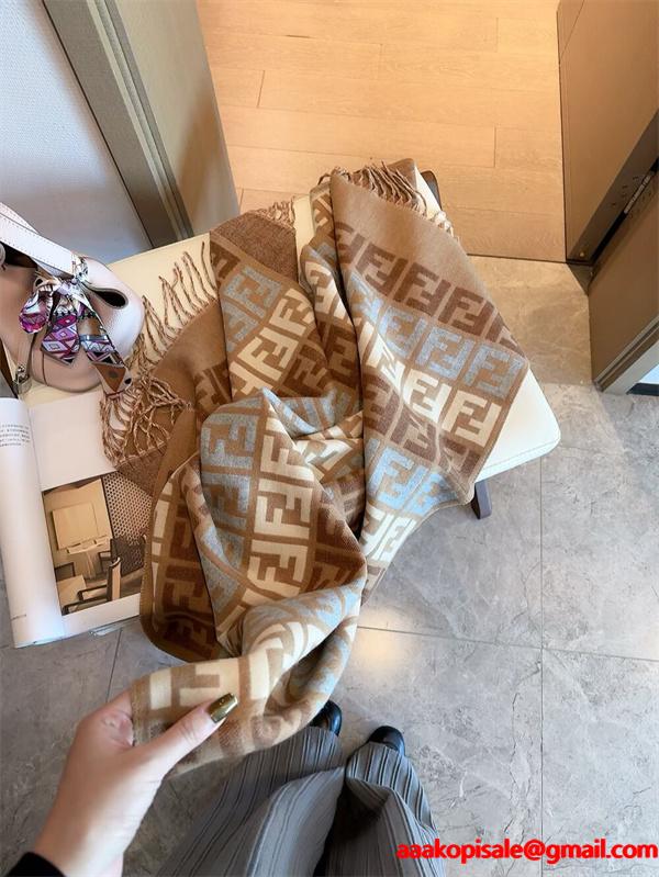 FENDI フェンディ 2025秋冬新作 FFカリグラフィー リバーシブル ウールカシミヤマフラー 65×195cm