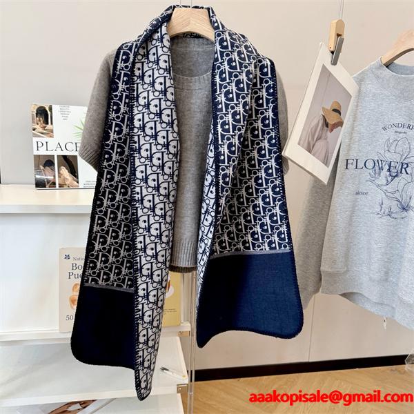 DIOR ディオール 2025秋冬新作 リバーシブル オブリーク マフラー 三角ステッチ ロック仕上げ エレガント 防寒 レディース スカーフ