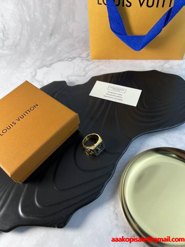 LOUIS VUITTON スーパーコピー ゴールドブロック ブラックエナメル 豪華 ルイヴィトン メンズ指輪