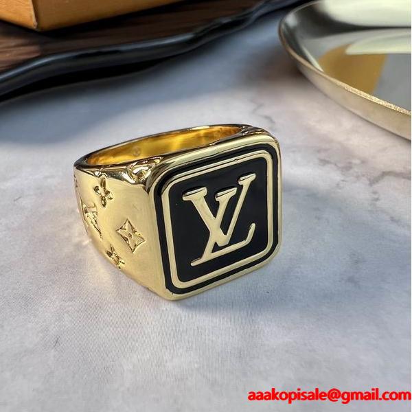 LOUIS VUITTON スーパーコピー ゴールドブロック ブラックエナメル 豪華 ルイヴィトン メンズ指輪