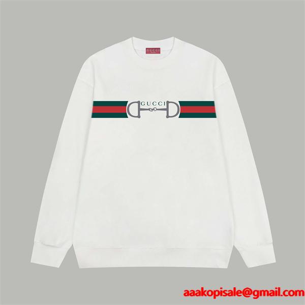 GUCCI コピー グリーンレッドストライプ ホワイト グッチ パーカー ユニセックス 人気定番