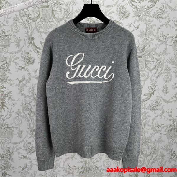 白ロゴ刺繍 グレー グッチ GUCCI スーパーコピーセーター ユニセックス クラシック 2025秋冬必須
