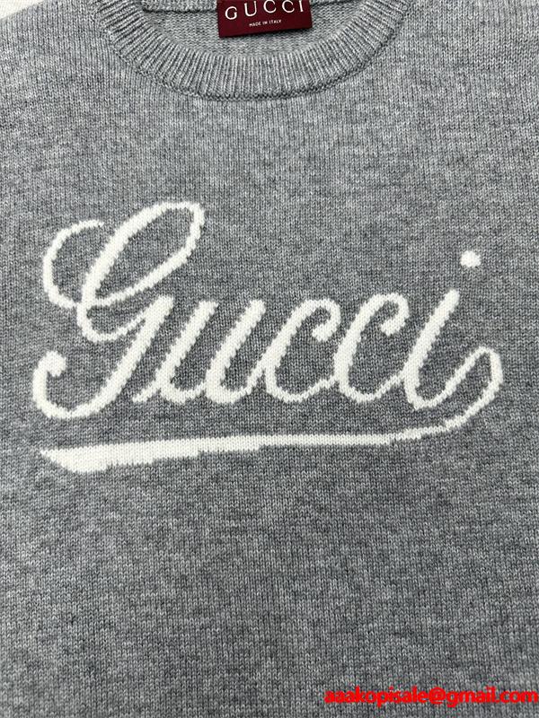 白ロゴ刺繍 グレー グッチ GUCCI スーパーコピーセーター ユニセックス クラシック 2025秋冬必須