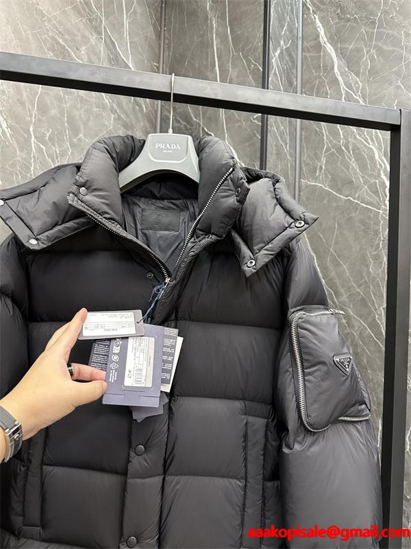 PRADA 激安｜2025秋冬 超軽量リップストップ ダウンジャケット フード着脱可 男女兼用